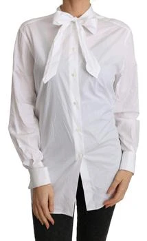 推荐Dolce & Gabbana  Cotton White Scarf Neck Shirt Blouse Top商品