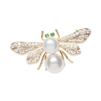 商品Macy's | Cultured Freshwater Pearl (8 & 9mm) & Cubic Zirconia Bee Pin in Sterling Silver & 18k Gold-Plate over Silver,商家Macy's,价格¥519图片