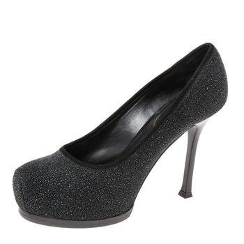 ysl高跟鞋评价, [二手商品] Yves Saint Laurent | Saint Laurent Black Glitter and Suede Trim Tribtoo Pumps Size 36商品图片 6折, 满1件减$100, 满减