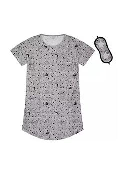 推荐Sleep On It Girls Gray Cosmos Pajama Sleep Shirt With Matching Sleep Mask商品