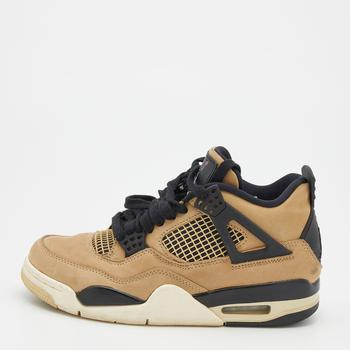 [二手商品] Jordan | Air Jordans Beige/Black Nubuck Leather and Rubber Retro 4 High Top Sneakers Size 37.5商品图片,