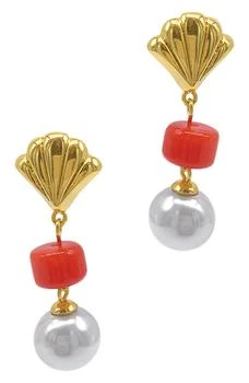 ADORNIA | Spring 2022 14k Yellow Gold Vermeil Imitation Pearl and Shell Drop Earrings 2.5折, 独家减免邮费
