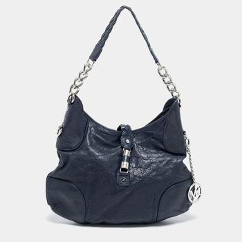 推荐MICHAEL Michael Kors Navy Blue Leather Braided Flap Hobo商品