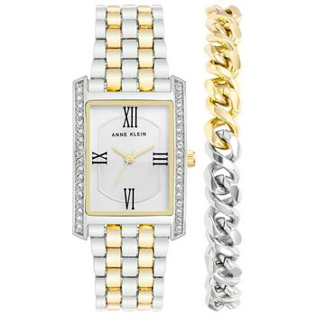 Anne Klein | Women's Silver-Tone And Gold-tone Base Metal Bracelet Watch, 25mm with Bracelet Gift Set, 2 Pieces商品图片,