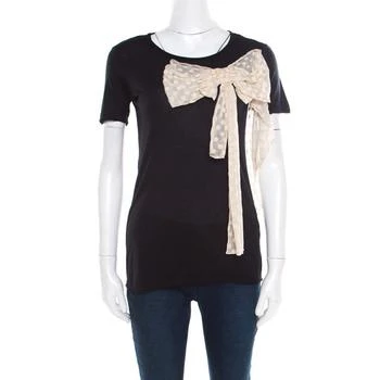 推荐Red Valentino Black Jersey Contrast Bow Detail Raw Edged Top XS商品