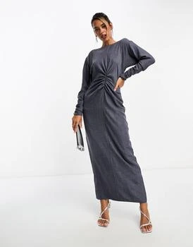 ASOS | ASOS DESIGN long sleeve maxi dress with ruching detail in washed navy 独家减免邮费