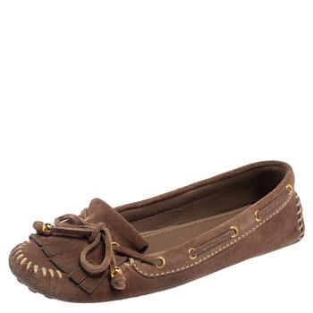 lv鞋真假, [二手商品] Louis Vuitton | Louis Vuitton Brown Suede Bow Fringe Loafers Size 37商品图片 4.6折