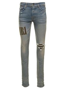 推荐Light Blue Ripped Skinny Jeans with Embroidery in Cotton Man Amiri商品