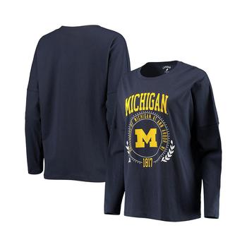 商品League Collegiate Wear | Women's Navy Michigan Wolverines Clothesline Oversized Long Sleeve T-shirt,商家Macy's,价格¥290图片
