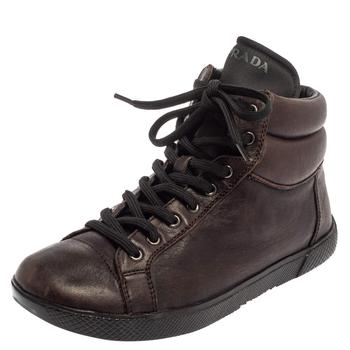 [二手商品] Prada | Prada Sport Brown Leather High Top Sneakers Size 35商品图片,6.1折