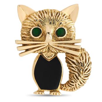 Van Cleef & Arpels, [二手商品] Van Cleef & Arpels | Van Cleef & Arpels 18K Yellow Gold Emerald and Enamel Cat Tie Pin商品图片 6.1折
