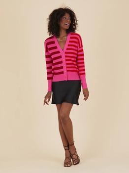 商品Cocoa Cashmere NEELA Stripe Cardigan Neon Pink & Cherry图片