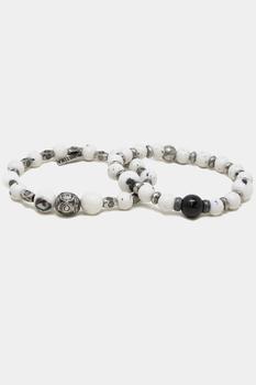 商品Dalmatian Jade Beaded Bracelet Set in Silver Ox图片