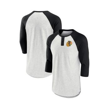 推荐Men's Branded Ash, Black Chicago Blackhawks True Classics Better Believe Raglan Henley Three-Quarter Sleeve T-shirt商品