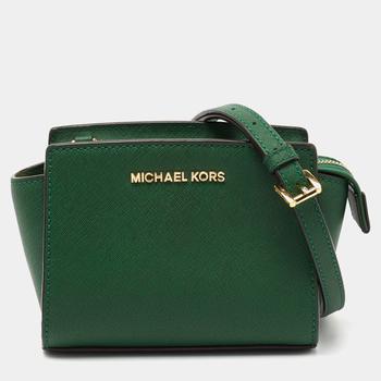 推荐Michael Kors Green Saffiano Leather Mini Selma Crossbody Bag商品