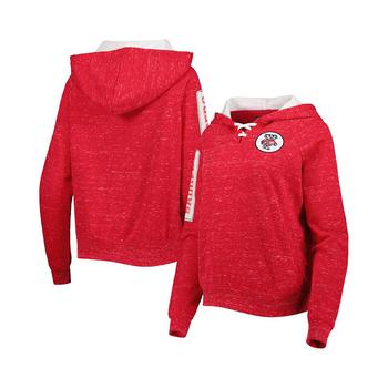 Colosseum | Women's Red Wisconsin Badgers The Devil Speckle Lace-Placket Raglan Pullover Hoodie商品图片,
