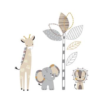 商品Lambs  Ivy Jungle Safari Gray/Tan Elephant/Giraffe Nursery Wall Decals/Stickers图片
