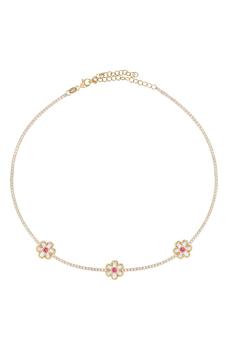 Gabi Rielle怎么样, Gabi Rielle | 14K Gold Plated Sterling Silver Pink Sapphire Flower Station Necklace商品图片 4.9折