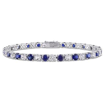 商品Mimi & Max | 14 1/4 CT TGW Created Blue and White Sapphire Bracelet in Sterling Silver,商家Premium Outlets,价格¥466图片