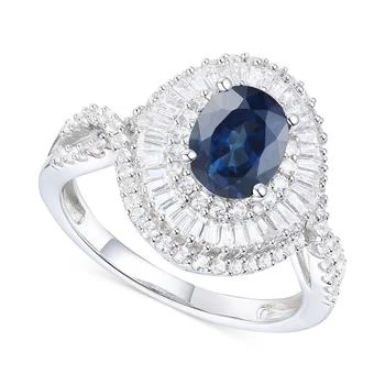 Macy's | Sapphire (1-1/2 ct. t.w.) & Diamond (3/4 ct. t.w.) Halo Ring in 14k White Gold,商家Macy's,价格¥23048