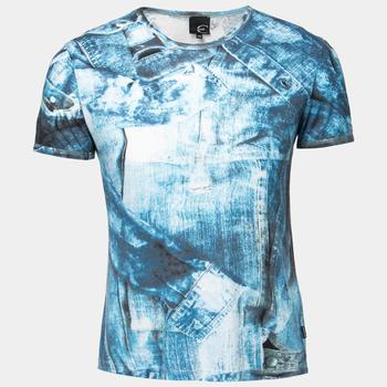 推荐Just Cavalli Blue Denim Print Cotton T-Shirt M商品