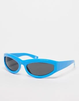 推荐ASOS DESIGN wrap visor sunglasses with bevelling in blue商品