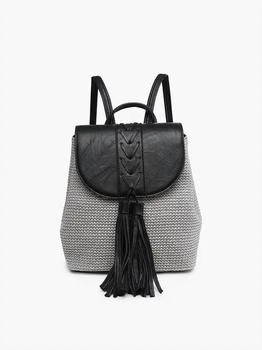 推荐Women's Eleanora Straw Backpack W/ Vegan Leather Detail In Grey/black商品
