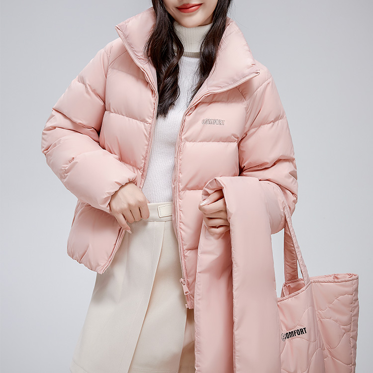 推荐HS LOVE'S2022年新款轻薄羽绒服女冬季短款防风保暖白鸭绒宽松潮-粉色商品
