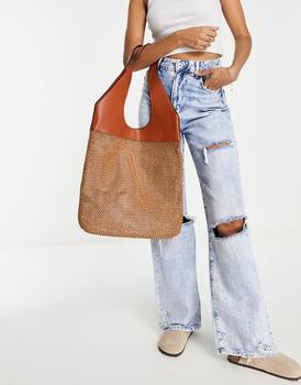 topshop包, Topshop | Topshop crochet pu mix tote bag in brown商品图片 6折