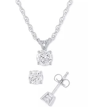 Macy's | Diamond 2-Pc. Pendant Necklace & Matching Stud Earrings Set (1 ct. t.w.) in 14k White Gold,商家Macy's,价格¥7220