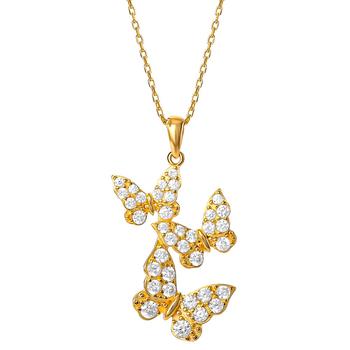 商品Cubic Zirconia Three Butterfly Pendant Necklace in Gold-Plated Sterling Silver, 18" + 2" extender, Created for Macy's图片
