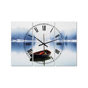商品Designart | Empty Boat On Blue Lake Oversized Lake House 3 Panels Wall Clock - 38" x 38" x 1",商家Macy's,价格¥1074图片