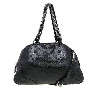 [二手商品] Prada | Prada Black Cervo Lux Leather Chain Bowling Bag商品图片,3.2折, 满1件减$100, 满减