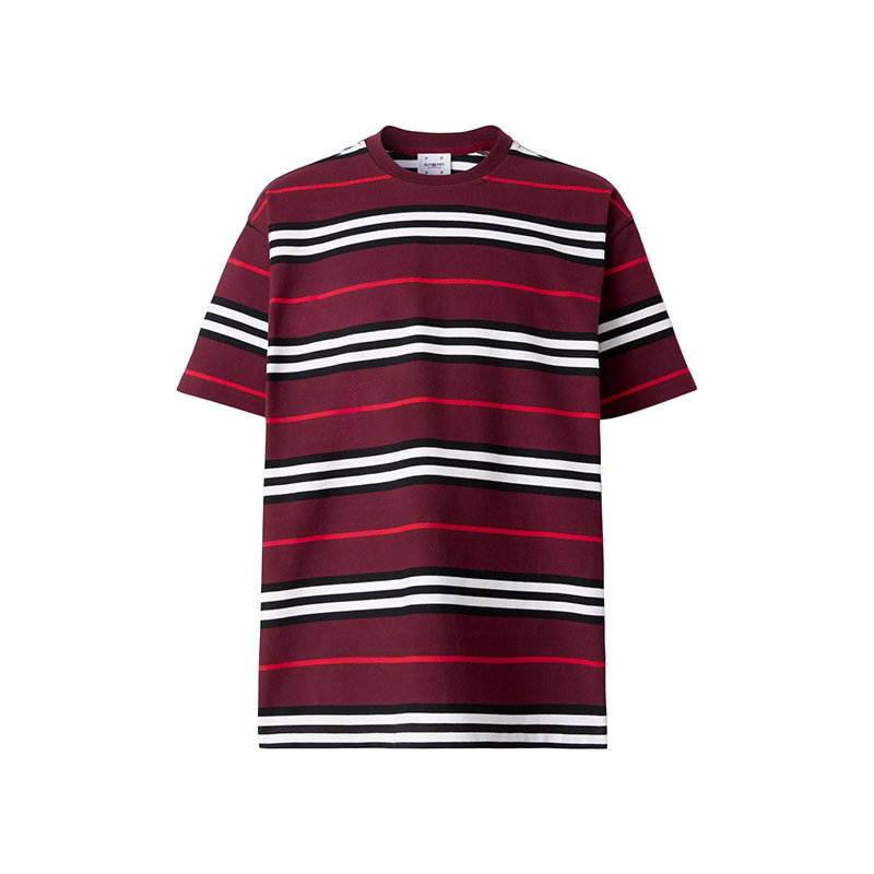 Burberry | 【预售3-7天】BURBERRY/博柏利 22年秋冬新款 Pop Trading Company联名系列 男士深桑椹紫色纯棉条纹设计短袖T恤80573321商品图片,8折, 包邮包税