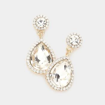FASHNZFAB | Rhinestone Trim Teardrop Crystal Evening Earrings - Gold,商家Premium Outlets,价格¥163