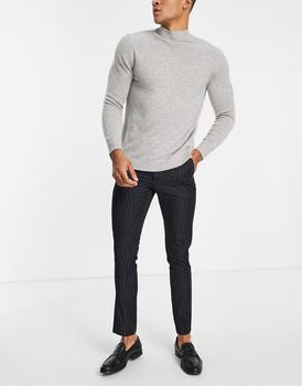 紧身裤男新款, New Look | New Look skinny smart trousers in navy pinstripe商品图片 3.6折