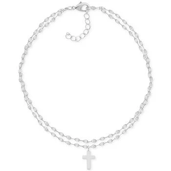 Essentials | Two-Row Mirror Chain Cross Silver Plate Anklet,商家Macy's,价格¥303