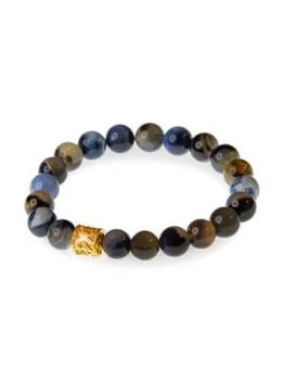 Jean Claude | Dell Arte 24K Yellow Gold, Sterling Silver, Madgascar Blue Agate & Crystal Bead Bracelet,商家Saks OFF 5TH,价格¥467