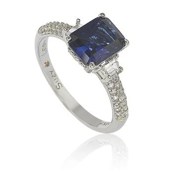 Suzy Levian | Suzy Levian Sterling Silver Sapphire & Diamond Accent 3cttw Emerald Cut Bridal Ring,商家Premium Outlets,价格¥1554