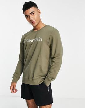 推荐Calvin Klein chest logo lounge sweatshirt in khaki co-ord商品