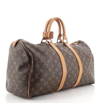 lv推荐, [二手商品] Louis Vuitton | Louis Vuitton Brown Monogram Canvas Leather Keepall 45cm Duffle Bag商品图片 