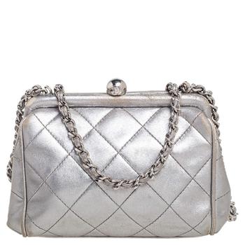 推荐Chanel Silver Quilted Leather Vintage Clutch Bag商品
