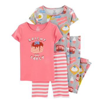 Carter's | Little Girls Snug Fit T-shirt, Shorts and Pajama, 4 Piece Set商品图片,3.7折