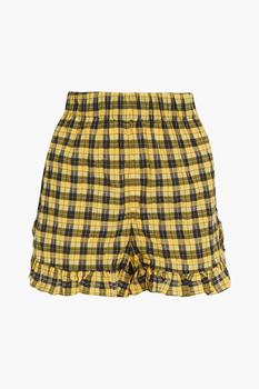 推荐Ruffle-trimmed checked cotton-blend shorts商品