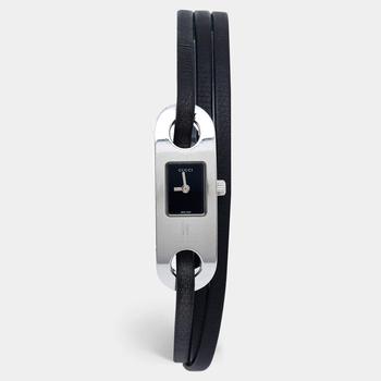 推荐Gucci Black Stainless Steel Leather 6100L Women's Wristwatch 14 mm商品