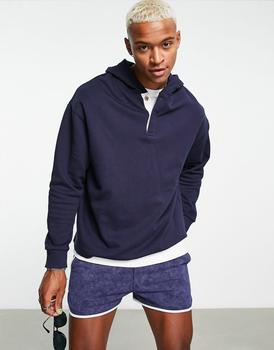 推荐ASOS DESIGN oversized hoodie with rugby neck in navy商品
