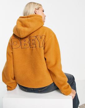 推荐Obey borg fleece hoodie in brown sugar商品