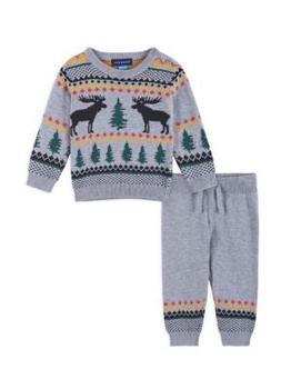 Andy & Evan | Baby Boy's Grey Moose Jacquard Two Piece Sweater Set商品图片,5.5折