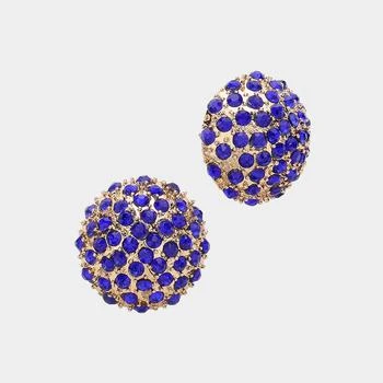 FASHNZFAB | Rhinestone Embellished Dome Stud Earrings - Gold, Sapphire,商家Premium Outlets,价格¥161
