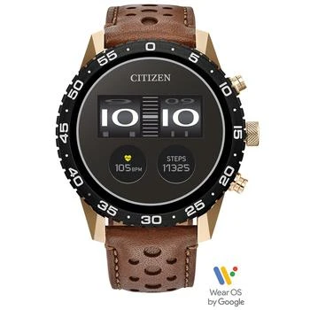 Citizen | Unisex CZ Smart Wear OS Brown Perforated Leather Strap Smart Watch 45mm,商家Macy's,价格¥2956